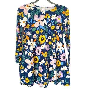 Hanna Andersson Blue Floral A-Line Swing Dress Pockets Long Sleeves Cotton 10